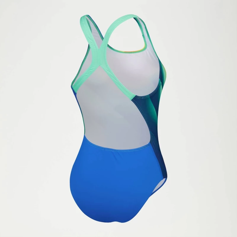 Speedo Badeanzug Damen Powerback mit Digital-Print Blau-Grün