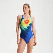 Speedo Badeanzug Damen Powerback mit Digital-Print Blau-Grün