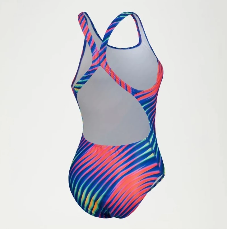 Speedo Badeanzug Damen Powerback mit Digital-Print Blau-Rot