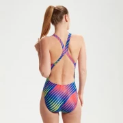 Speedo Badeanzug Damen Powerback mit Digital-Print Blau-Rot