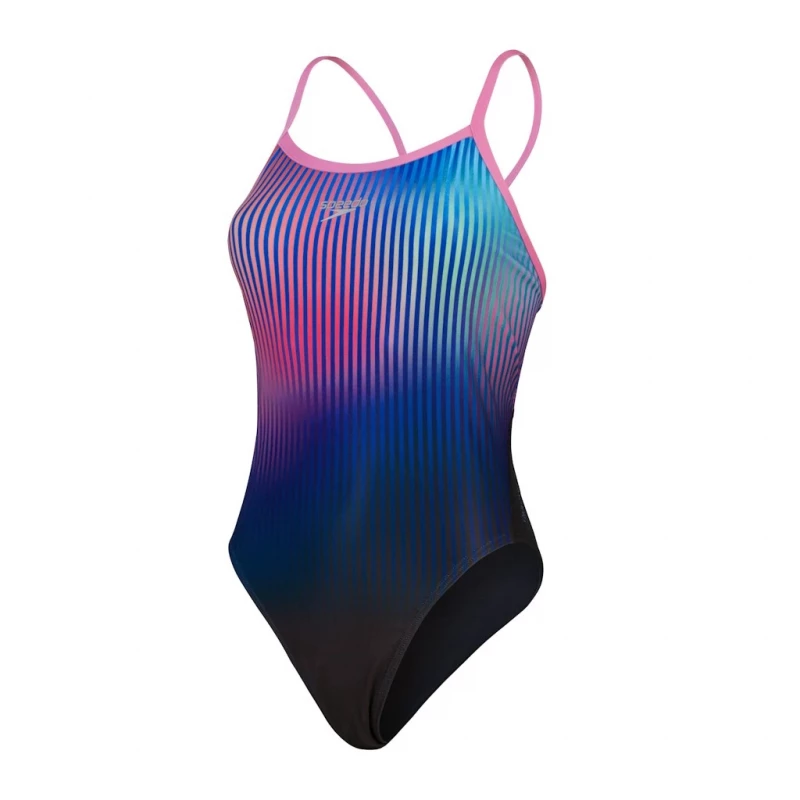 Speedo Badeanzug Damen Turnback mit Digital-Print Schwarz-Pink-Blau