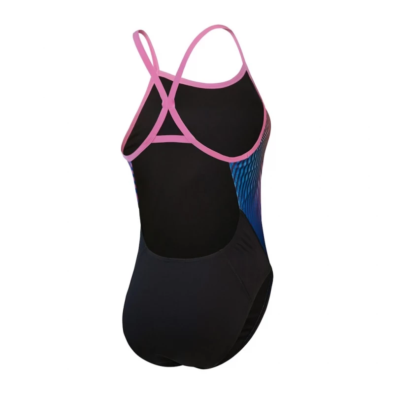 Speedo Badeanzug Damen Turnback mit Digital-Print Schwarz-Pink-Blau